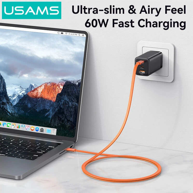 USAMS SJ783 U96 60W Type-C to Type-C Ultra-thin Cable - Blue - Image 8
