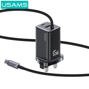 USAMS CC280 65W GaN ACC 3-port Fast Charger with Built-in Type-C Cable (UK) - JC Series