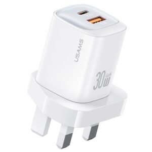 USAMS CC256 30W A+C GAN Dual Ports GaN Fast Charger (UK) - HC Series | White