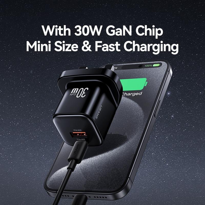 USAMS CC277 30W GaN Mini A+C Dual Ports Fast Charger (UK) - JC Series - Image 2