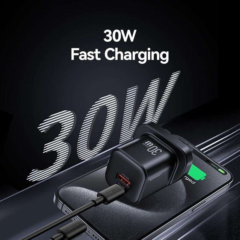 USAMS CC277 30W GaN Mini A+C Dual Ports Fast Charger (UK) - JC Series - Image 3