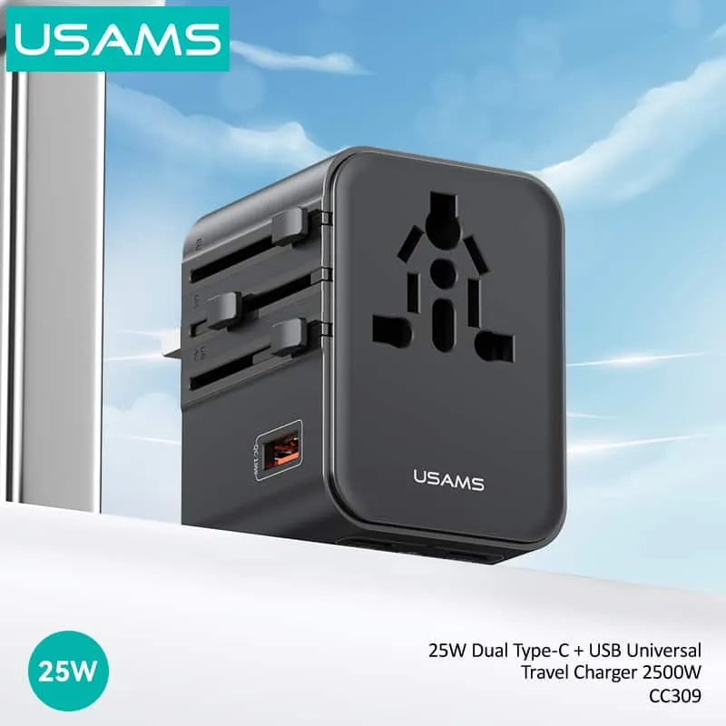 USAMS CC309 25W Dual Type-C + USB Universal Travel Charger - Image 7