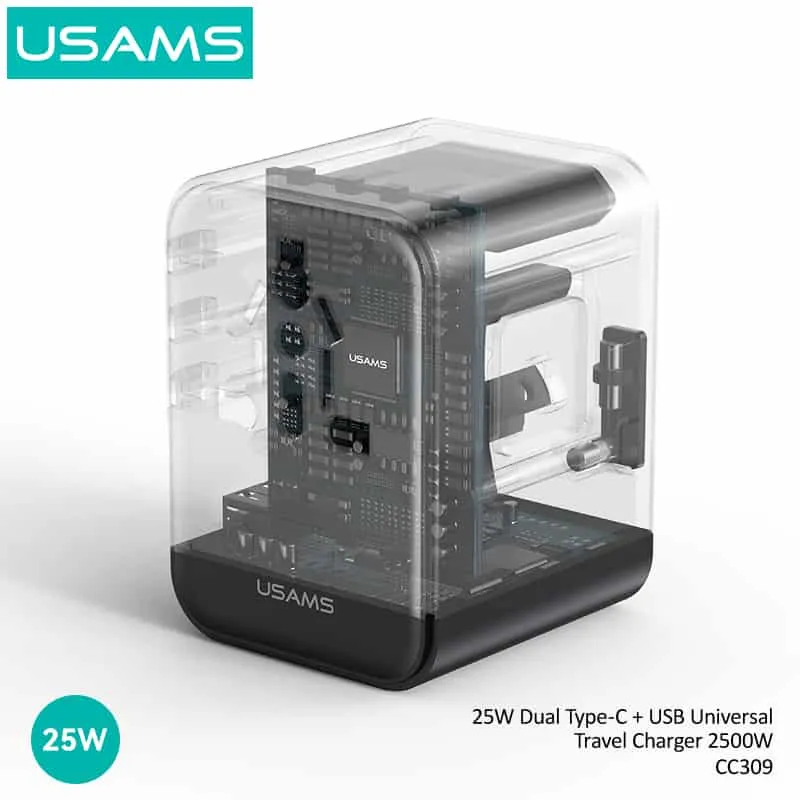 USAMS CC309 25W Dual Type-C + USB Universal Travel Charger - Image 10