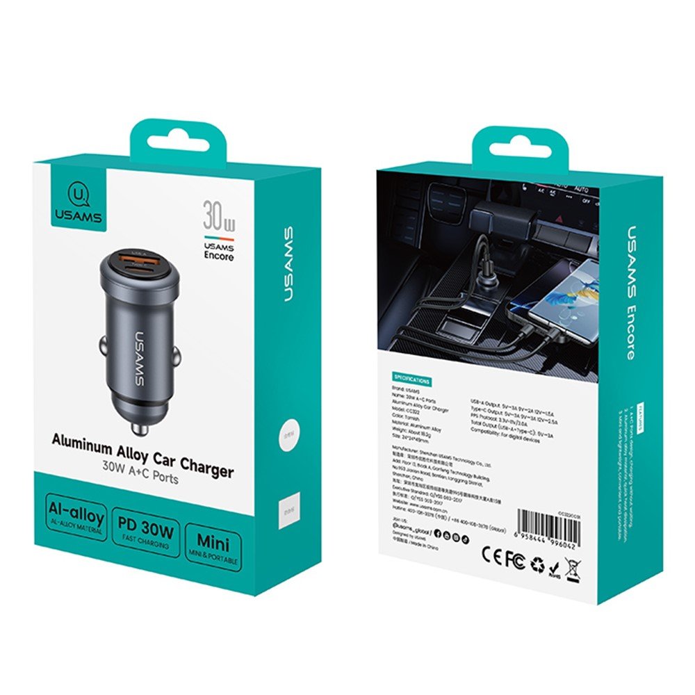 USAMS CC322 30W A+C Ports Aluminum Alloy Car Charger - Image 13