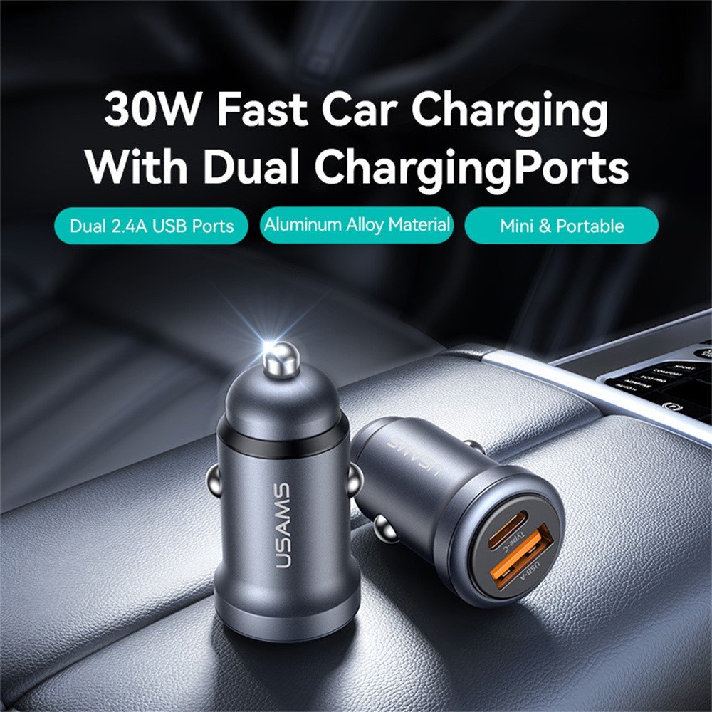 USAMS CC322 30W A+C Ports Aluminum Alloy Car Charger - Image 3