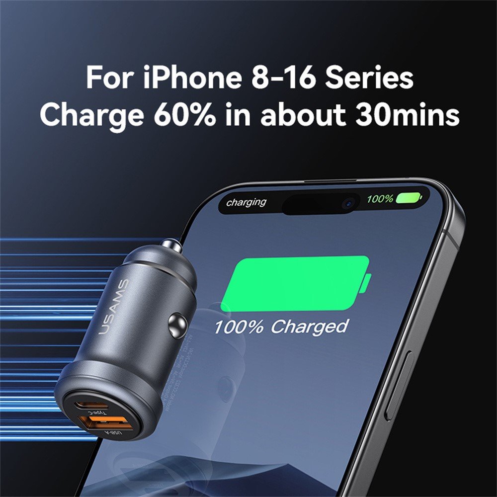 USAMS CC322 30W A+C Ports Aluminum Alloy Car Charger - Image 7