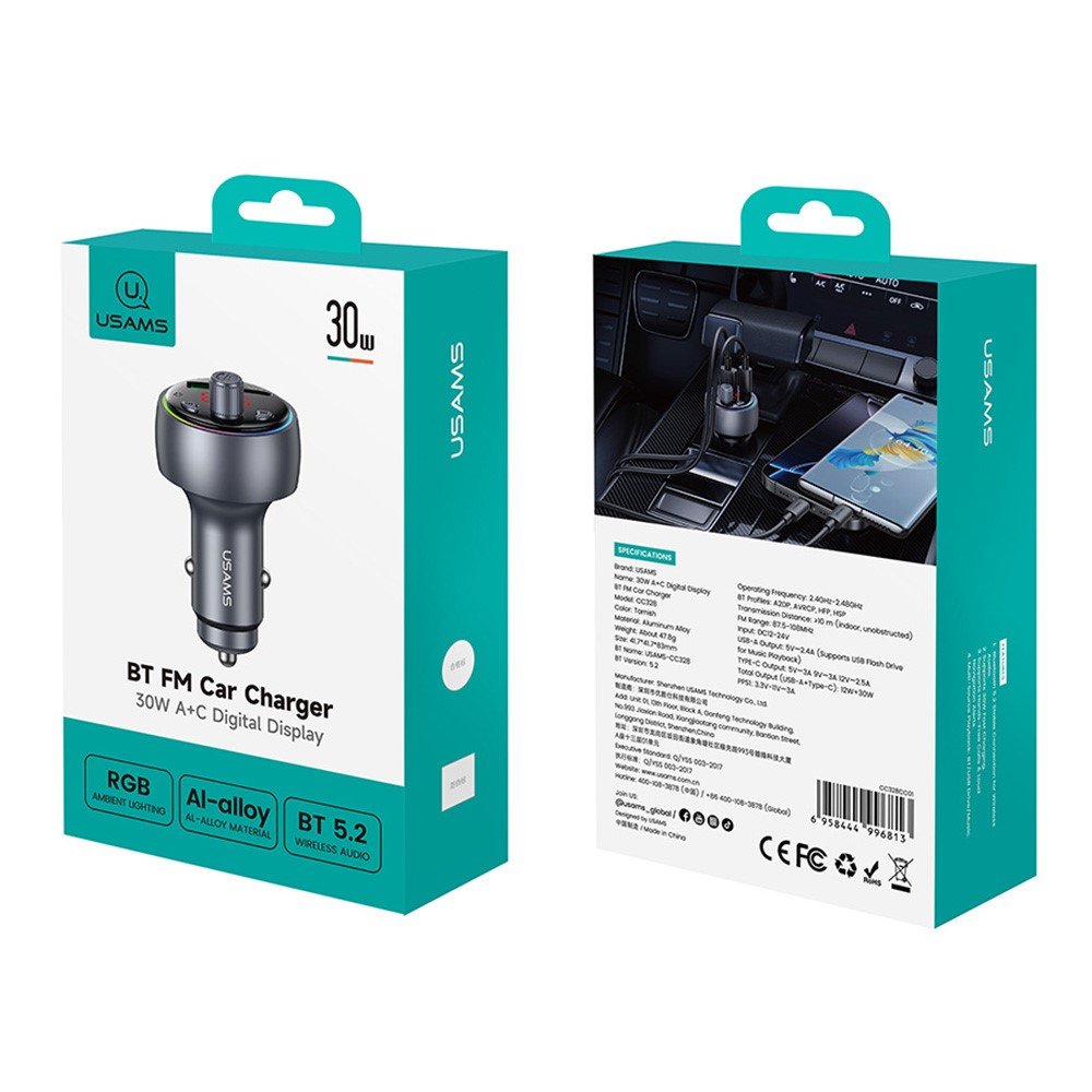 USAMS CC328 30W A+C Digital Display BT FM Car Charger - Image 14