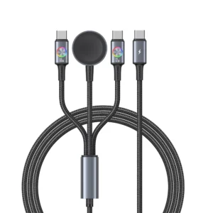 USAMS SJ754 72W Aluminum Alloy Data Cable With Colorful Light Type-C To Type-C + Type-C + Watch Wireless Charger - Huan Series