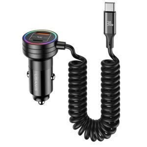 USAMS US-CC167 C33 60W Car Charger With Type-C Spring Cable